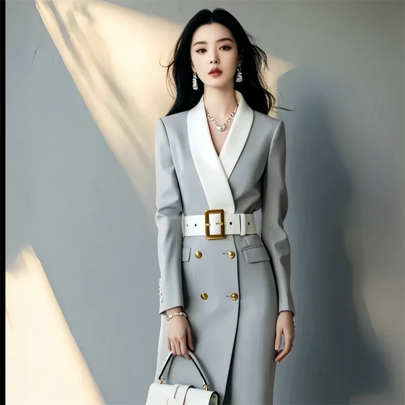 Belted A-Line Formal Suit Dress