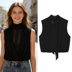 Women's Top 2026 New Spring Summer Fashion Black Sleeveless Pleated Top for Women Casaul Chic Women Top