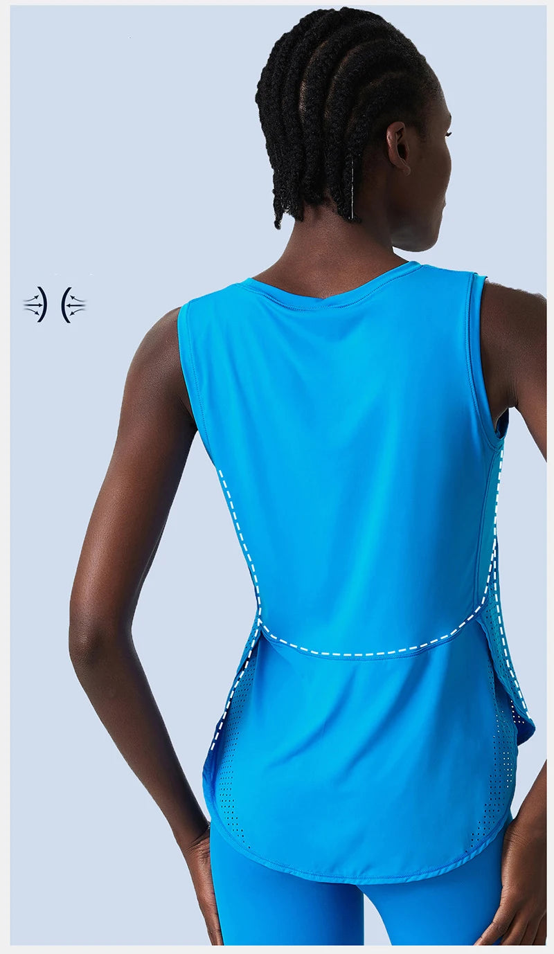 Yoga Sport Top Women Gym T Shirt Workout Clothing Wear Loose Cover Hip Shirt Quick Dry Vest Cropped Blouse Cool Tank Tops