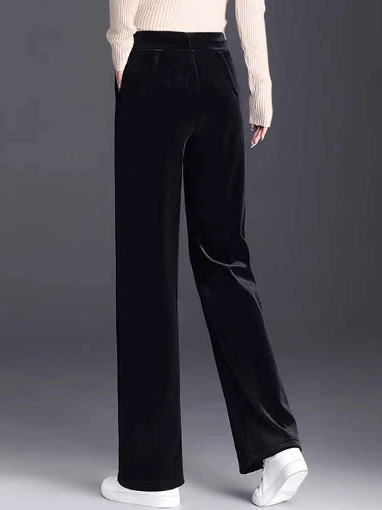 Women's pants with many reviews flared pants ice silk pants wide leg pants, high waisted blue loose straight leg pants 6XL