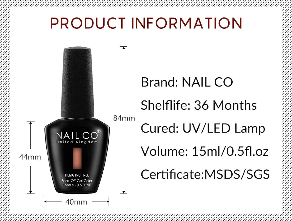 NAILCO 333 Colors Gel Nail Polish Semi Permanent Varnishes Nails Art Design Hybrid Soak Off Top Base Coat UV Gel Manicure 15ml