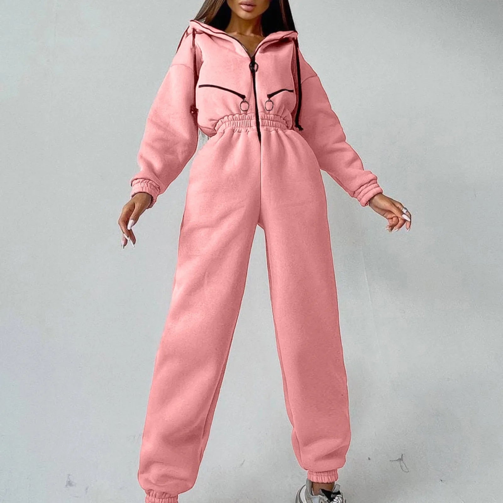 Fleece Hooded Wide Leg Jumpsuit