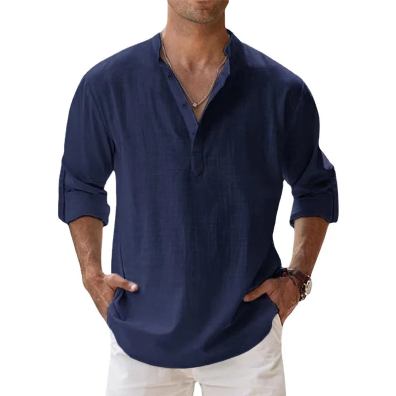 Lightweight Cotton Henley Shirt Men
