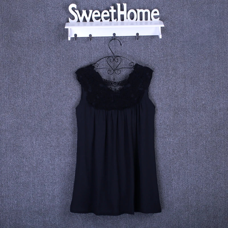 Summer tops for women  Fashion Lace Chiffon blouse V-Neck Loose Casual Chiffon Shirt