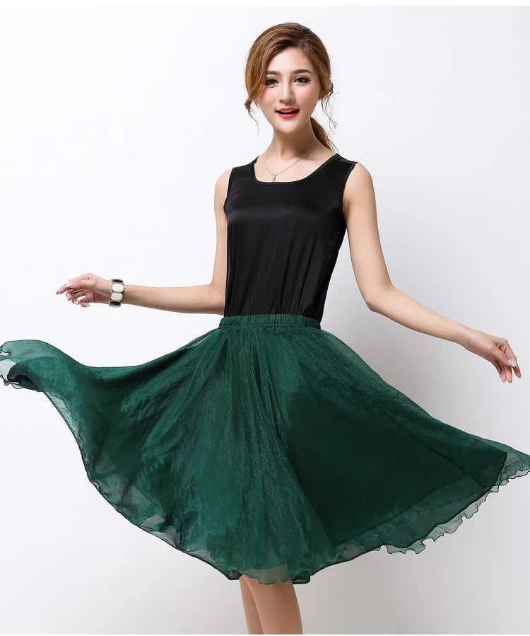 Silk Pleated High Waist Midi