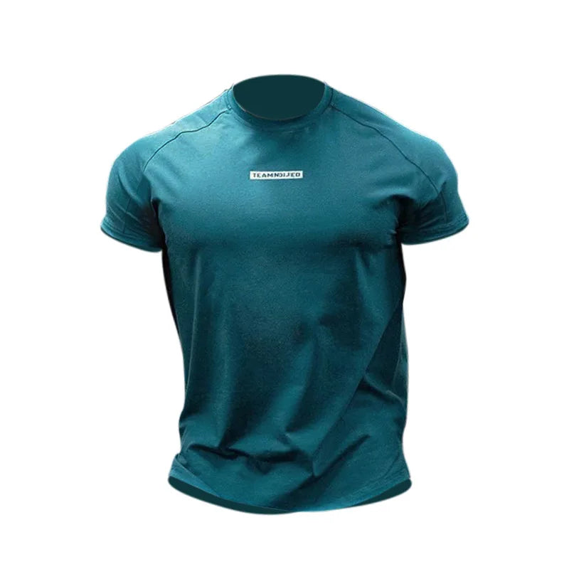 Men's Gym T Shirts Quick Dry Short Sleeve Summer Sports T-shirt Elastic Fitness Workout Tops Casual Bodybuilding Athletic Tee