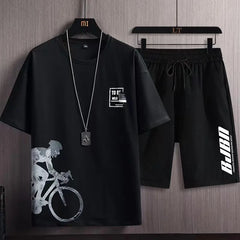 2023 Summer Men's Tracksuit 2 Piece Set Fashion Casual Solid Short-Sleeved T-Shirt and Shorts Sport Suit Breathable Man Clothing