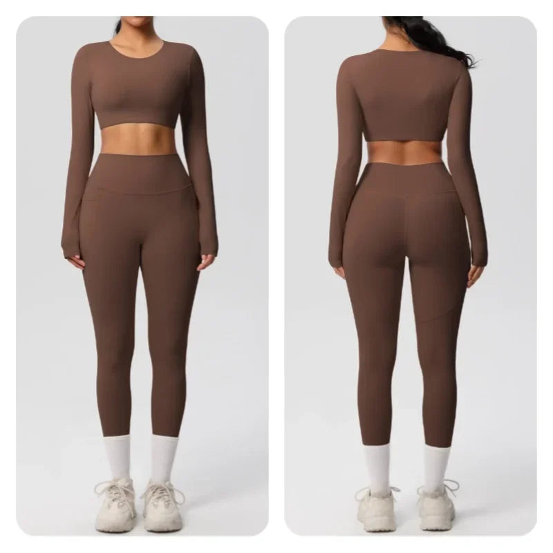 Yoga Gym Set Women Sports Impact Longline Strappy Top Fitness Overalls Sets Womens 2 Piece Sportswear Woman Gym Leggings Solid