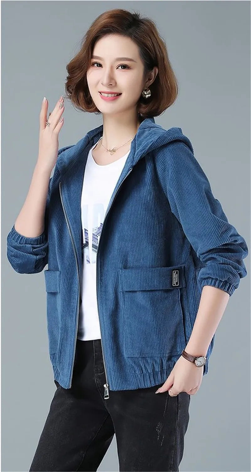Corduroy Hooded Loose Jacket