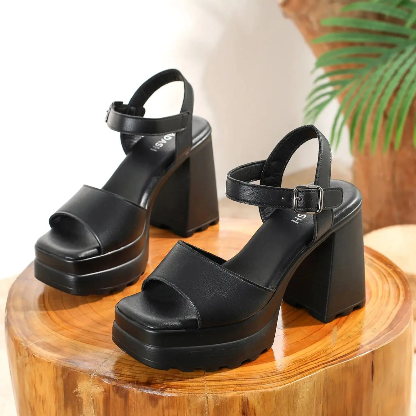 Women Open Toe Platform Square Heel Sandals