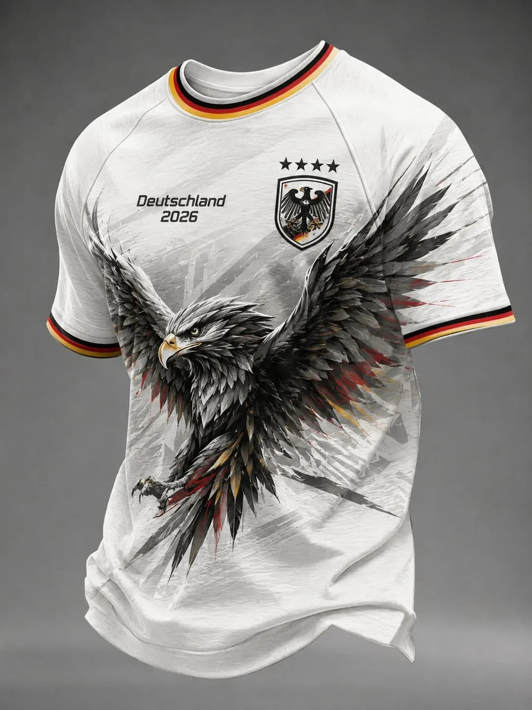 2026 New Germany National Team White Football Jersey Men's Crew Neck Sportswear with Flag & Eagle Print Casual & Training Tops