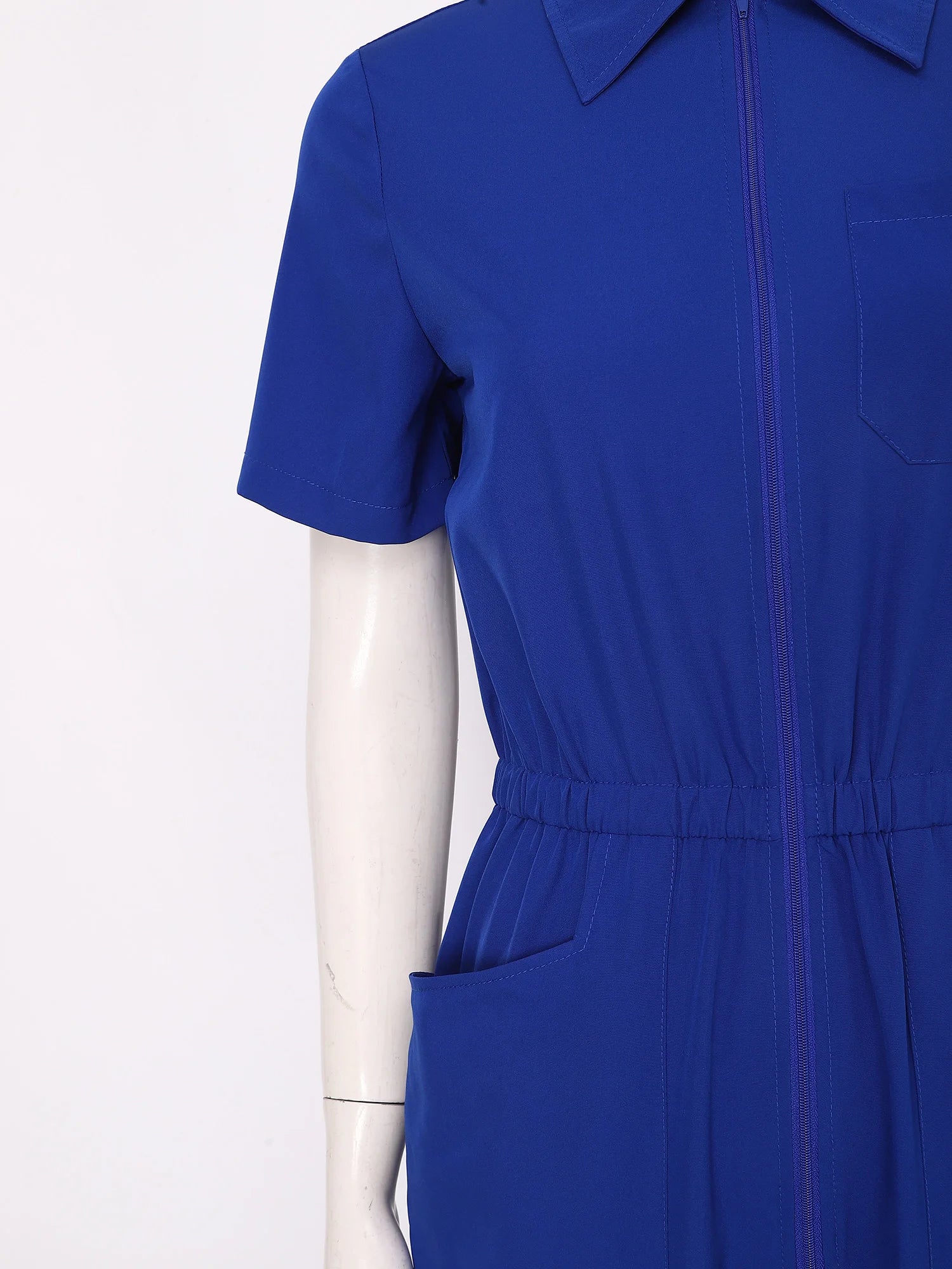 Womens Short Sleeve Scrubs Jumpsuit Front Zipper Elastic Waist Jogger Pants Rompers Nurse Doctor Workwear for Caring Nursing
