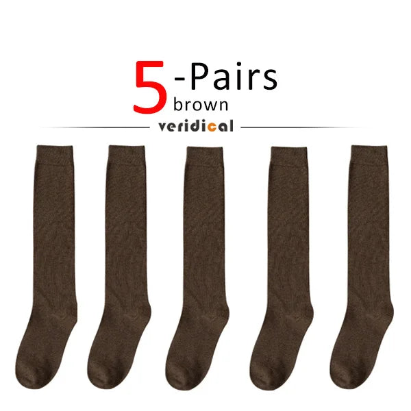 Solid Cotton Thigh High Socks
