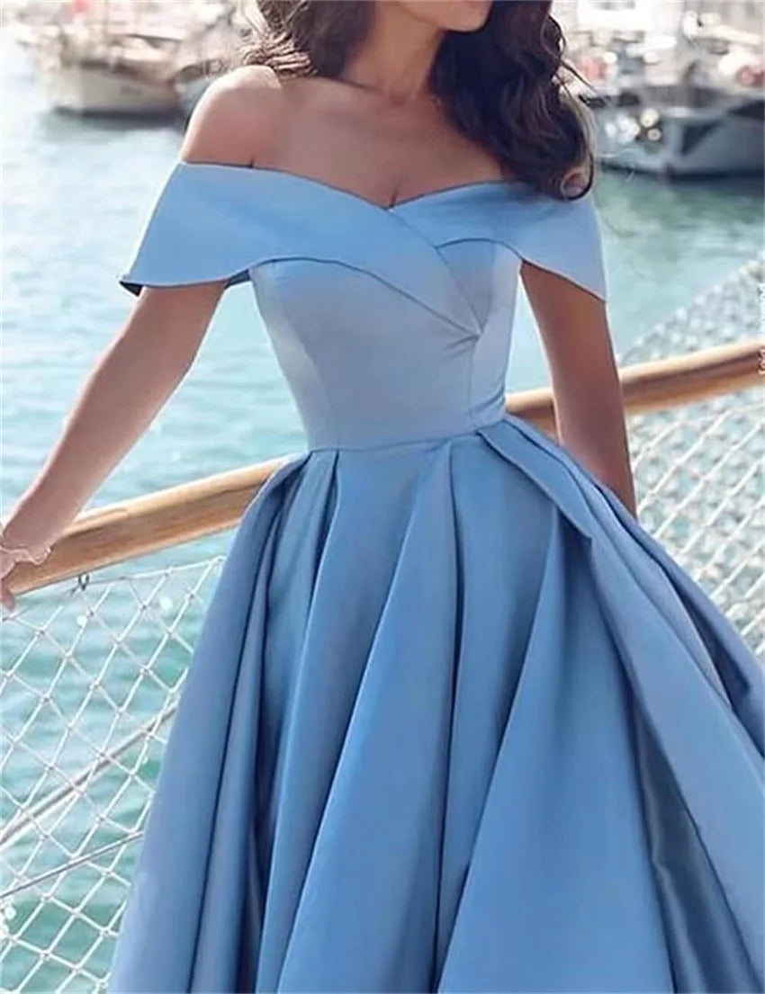 Simple Off Shoulder Satin Evening Gown