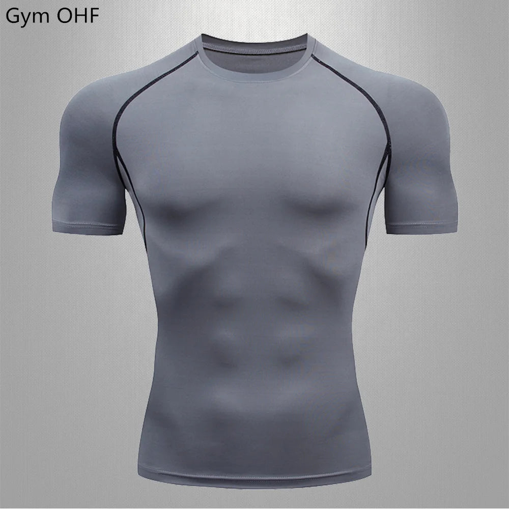 Gym Fitness T Shirt Men's Short Sleeve Summer Boxing Jersey Legging Men Rashguard Compression Pants Quick Dry Tight T-Shirts Men