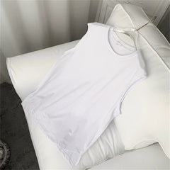 Summer Men's New Solid Color Washed Tank Tops Muscle Loose Gym Sleeveless Workout T Shirts Running Beach Loose Cutoff Tees
