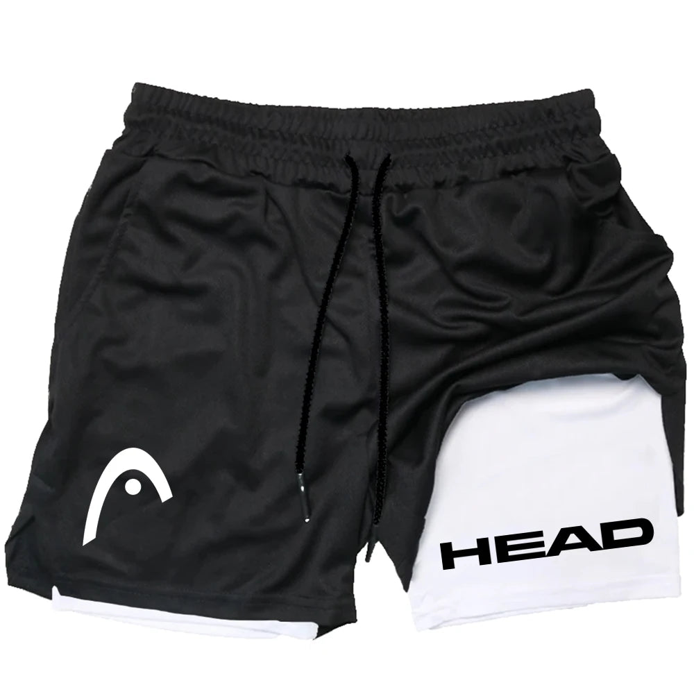 2025 trendy street style fitness shorts for men, quick drying gym training, jogging, double-layer sports shorts