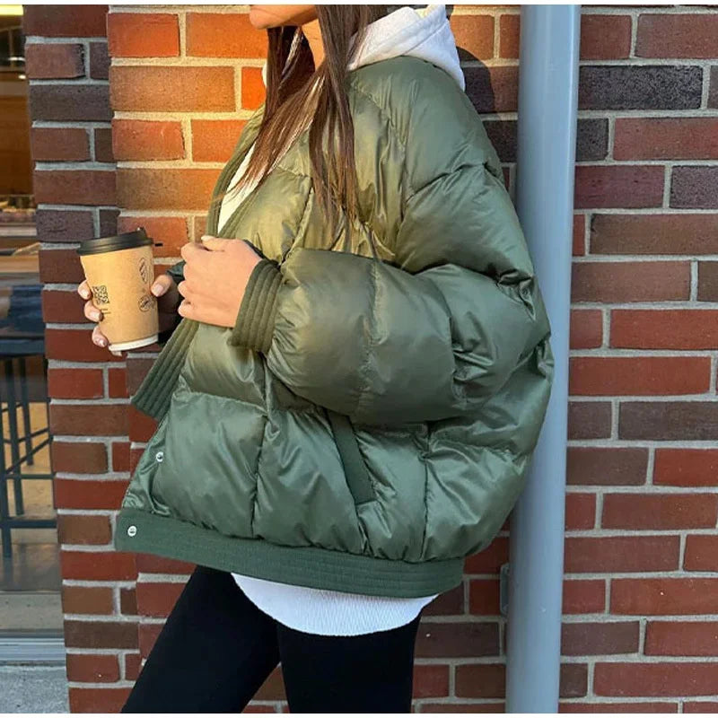 Women winter coats 2024 New in coats Couple style loose V-neck long sleeved top Thick and warm women's coat cotton-padded jacket