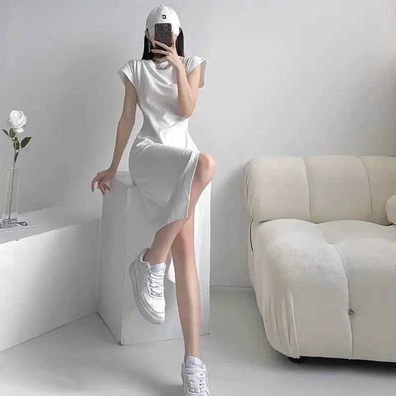 Chic Minimalist White Midi Dress