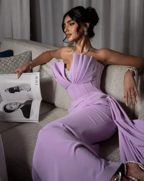 Elegant Party Dresses 2026 Women's Formal Evening Gowns Lilac Satin Corset Draped Ruffle Sparkly Bust Mermaid Prom Dresses