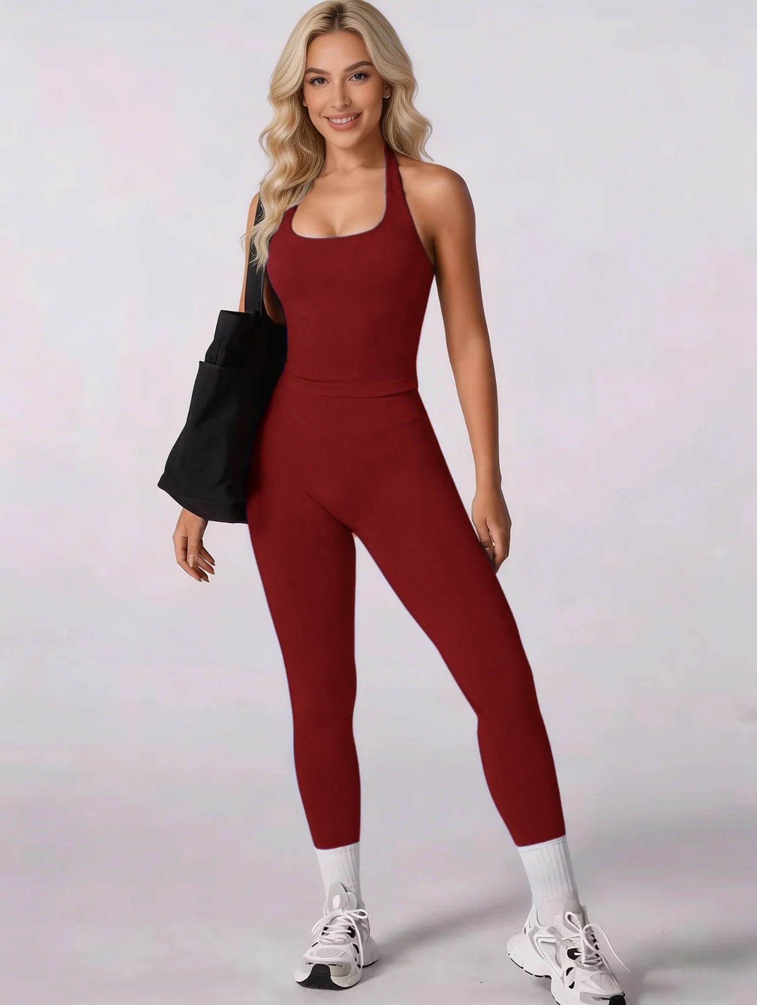 Women 2Pcs Yoga Set Halter Neck Sports Tank Top High Waist Leggings Fitness Outfit Gym Workout Activewear Tracksuit