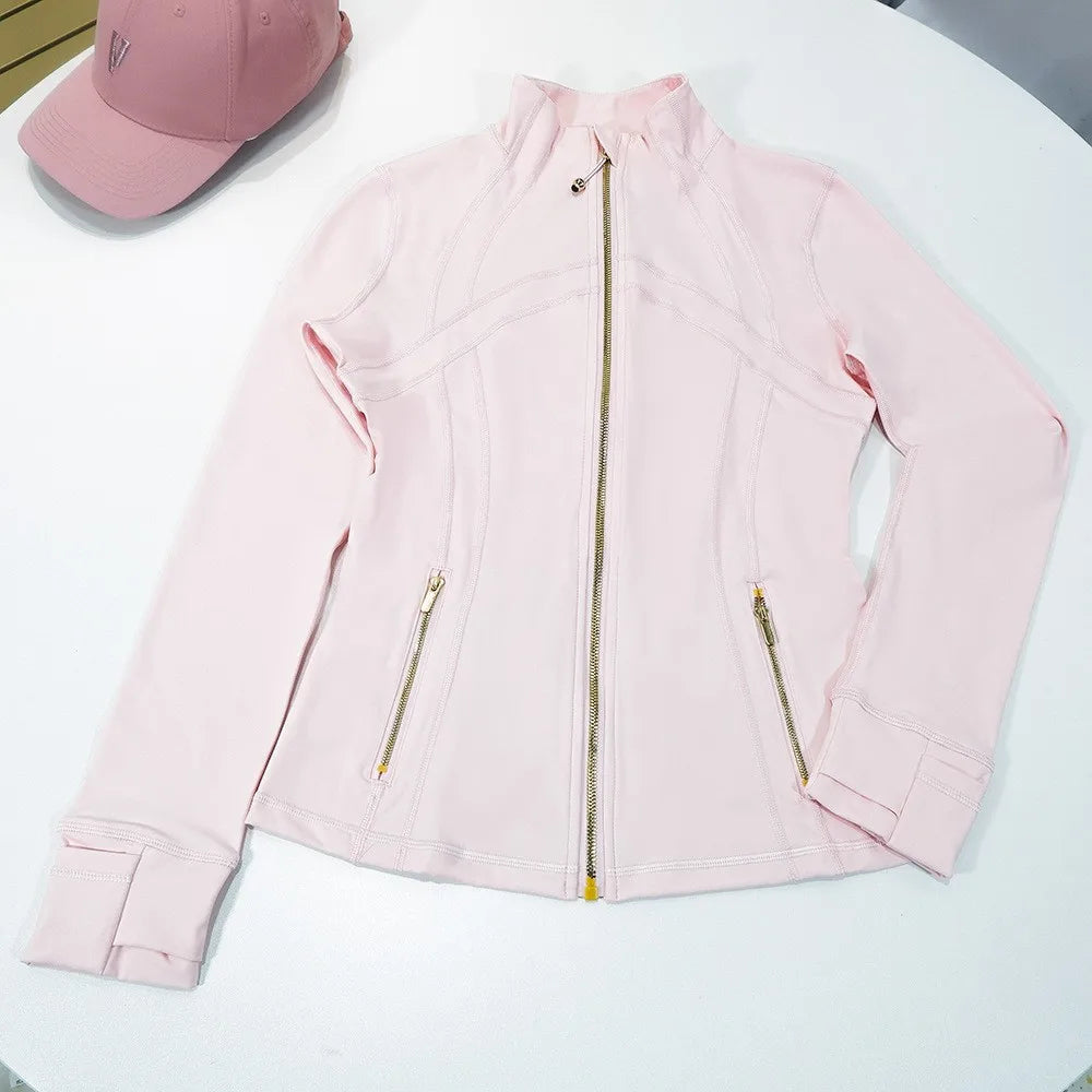 Women's Yoga Set Stand Collar Zip Jacket, Slim Fit Long Sleeve Sports Fitness Yoga Wear