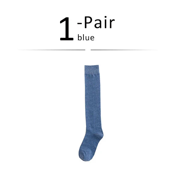 Solid Cotton Thigh High Socks