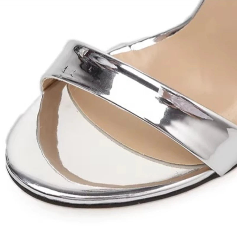 Fashion Women's High Heels Bow Women Sandals Patent Leather Open Toe Party Shoes Buckle Ultra High Heels Women Shoes New Zapatos
