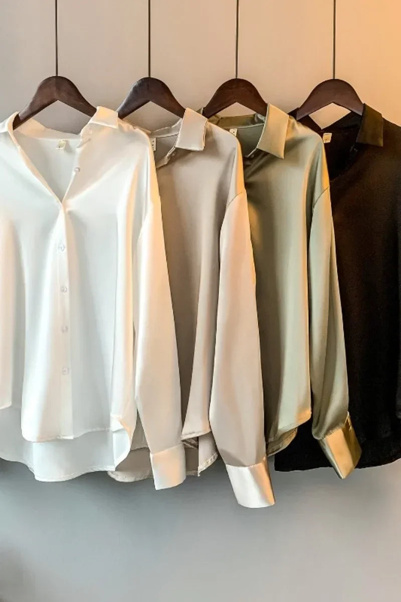 Elegant Satin Polo Office Blouse