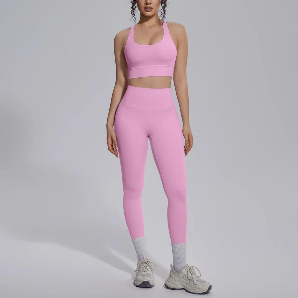 New Yoga Set for Woman Summer Gym Sports Running Bra Top Breathable Peach Buttocks Women Leggings Solid Color Yoga Set