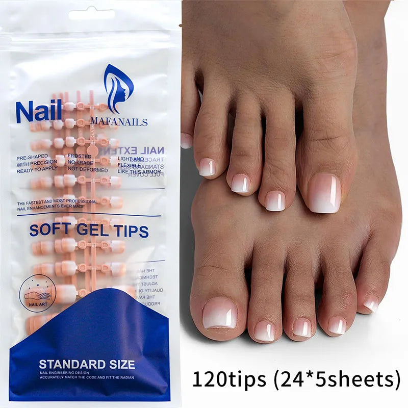 New 120Pes False Nails on Legs French Short Sguare Press on Toe Nails Foot False Nails Feet for Women JZJCDJ01