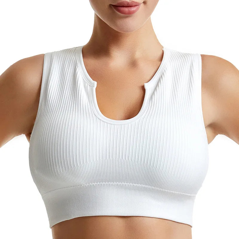 Women's Sleeveless Sports Bra Navel-Leaking with A Chest Pad  Highly Elastic Vest Sexy Stretchy Breathable Bra
