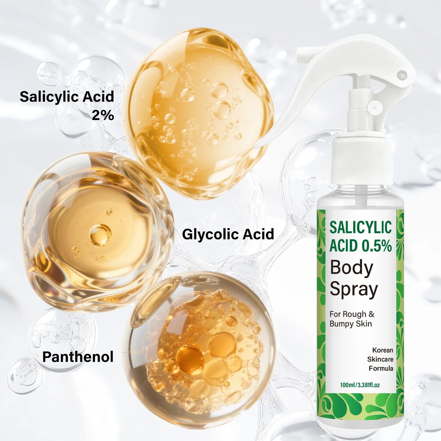 Salicylic Acid 0.5% Body Spray with Glycolic Acid and Panthenol – Korean Skincare Formula for Rough, Bumpy.
