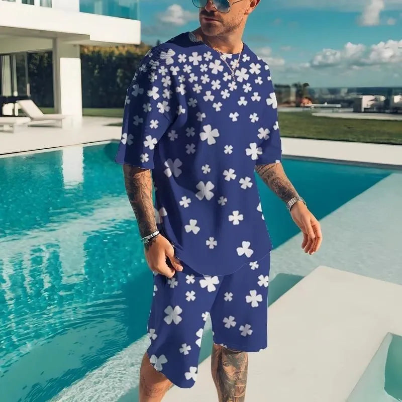 New Men's Tracksuits Summer Round Neck T-shirt Set 3D print Tracksuit Short Sets Casual Sports Suit T-shirts Two-piece suit