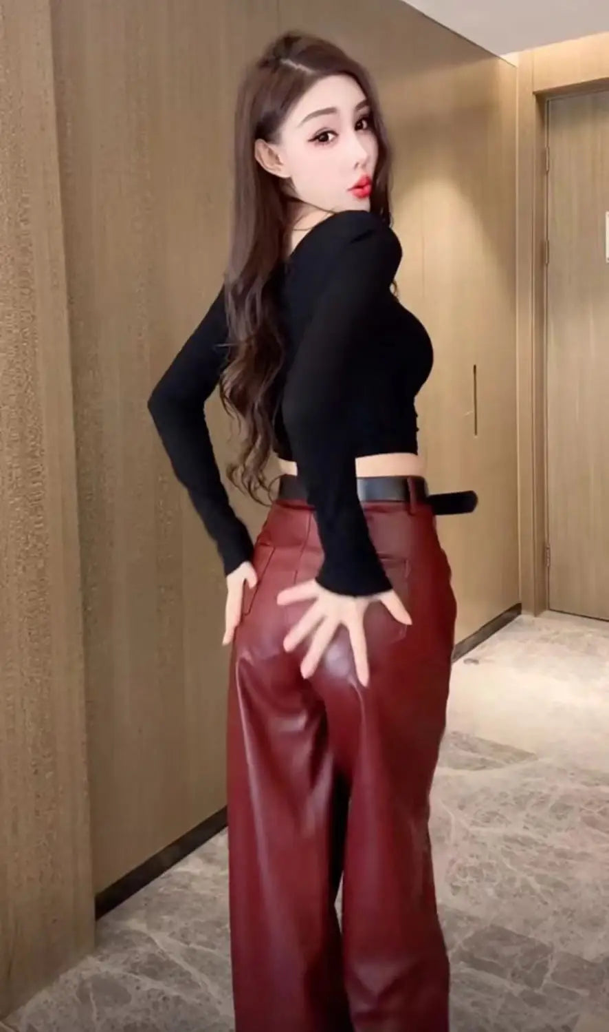 Black PU Leather Flare Pants