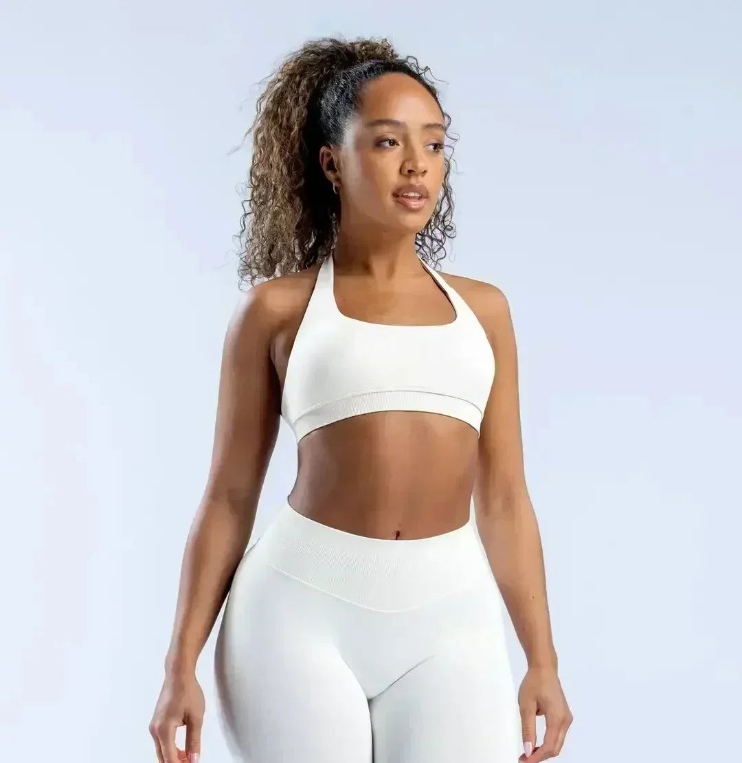 KEEP THAT PUMP Strappy Sports Bra With Logo High Support Womens Yoga Seamless Workout Top Elasticity Fitness Running Gym Bras
