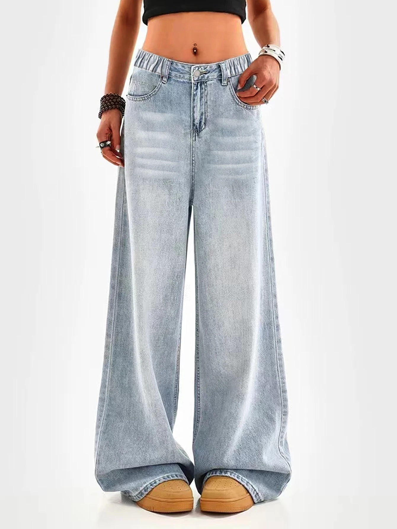 Retro Washed Wide Leg Jeans