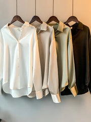 Elegant Satin Polo Office Blouse