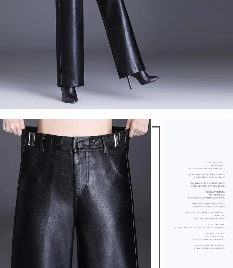 Wide Leg PU Leather Pants