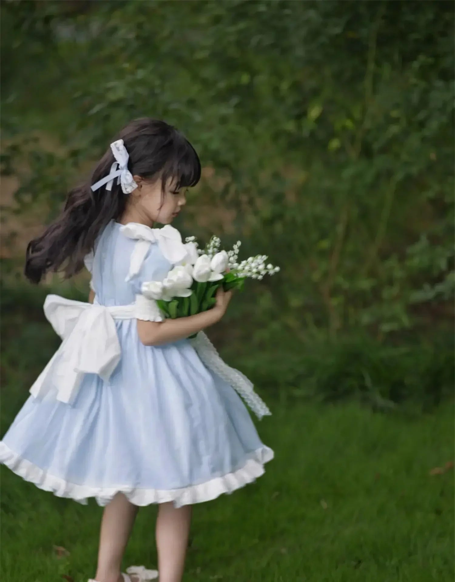 Embroidered Bow Princess Girls Dress