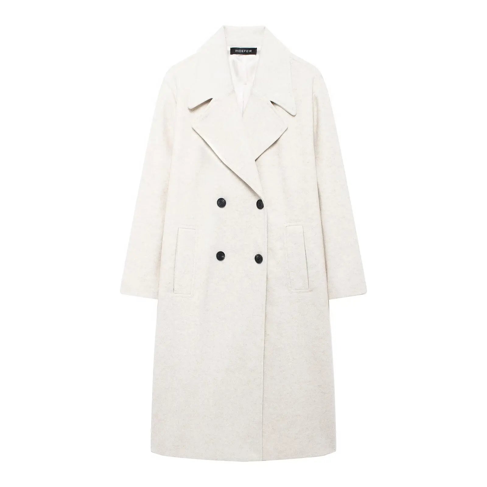 Winter Coat For Women 2024 Solid Lapel Double Breasted Long Cardigan Top Female Pokcet Streetwear Woman New In OuterCoat