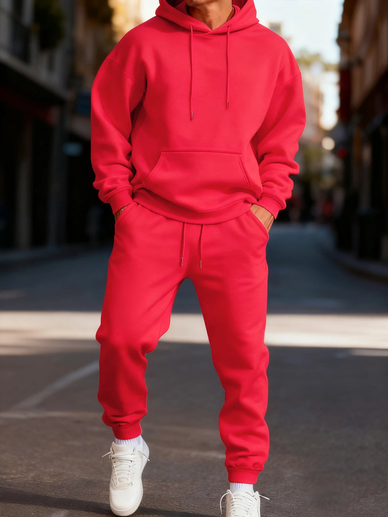 Man Hoodie Set Winter Solid Color Two Pices Sets Long-Length Street Clothes Casual Sports Sweatpant Hoody Unisex Fashion Suit