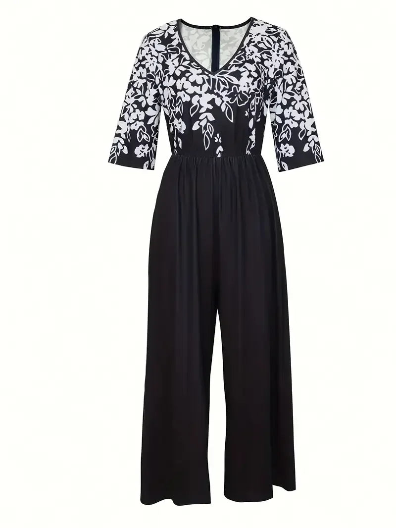 Modern Floral Short Sleeve Jumpsuit