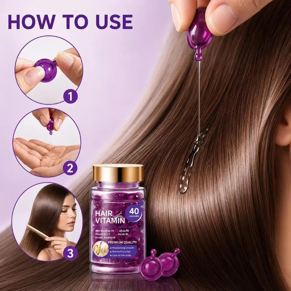 Hair Vitamin Serum Capsules 40Pcs With Moroccan Jojoba Oil Keratin Nourishing Hair Oil For Dry Damaged Frizzy Repair Hair Care