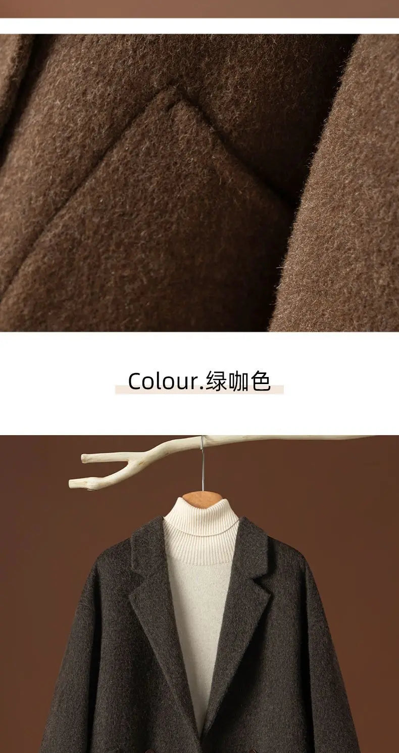 Women Double-sided Wool Coats Autumn Winter Korean Loose All-match Woolen Jacket Female Simple Solid Suit Collar Wool Jacket