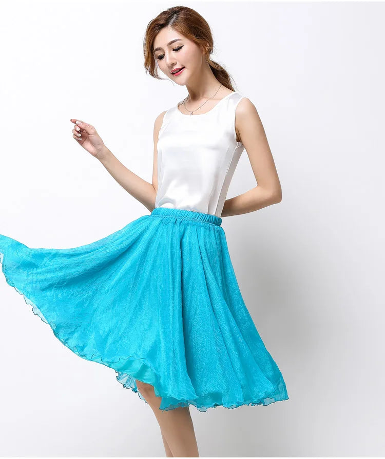 Silk Pleated High Waist Midi
