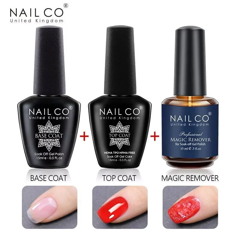 NAILCO 15ml Top Coat Base Coat Gel Nail Primer Gel Remover Nail Art Semi Permanent Lacquer Varnish Hybrid Nail Supplies