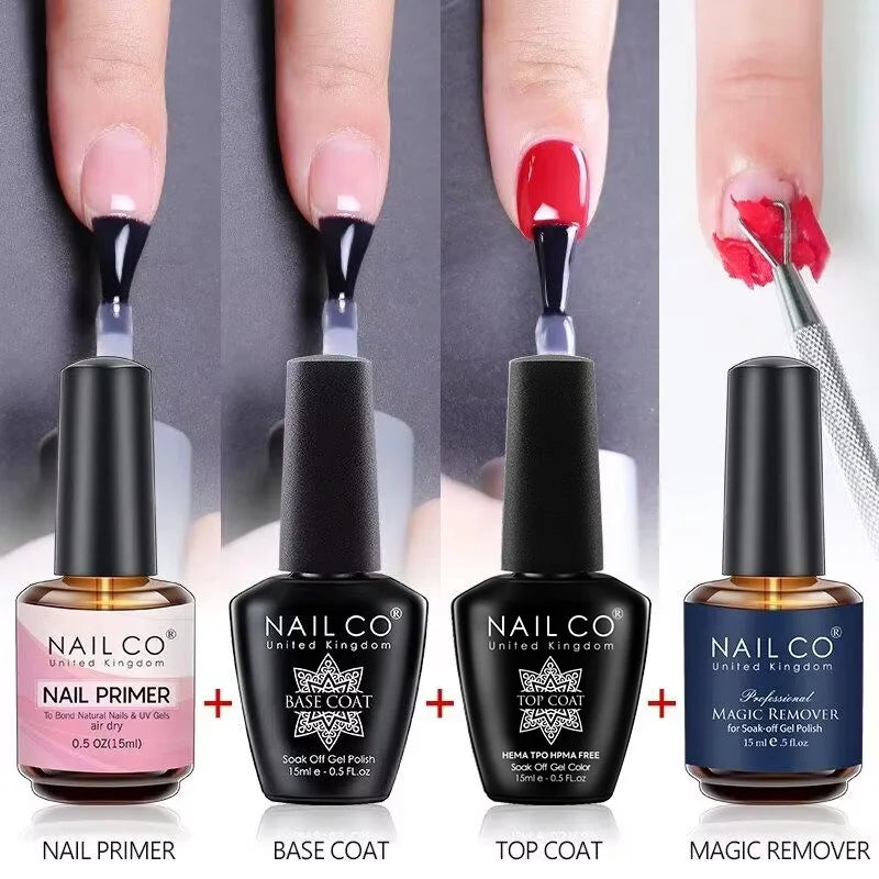 NAILCO 15ml Top Coat Base Coat Gel Nail Primer Gel Remover Nail Art Semi Permanent Lacquer Varnish Hybrid Nail Supplies