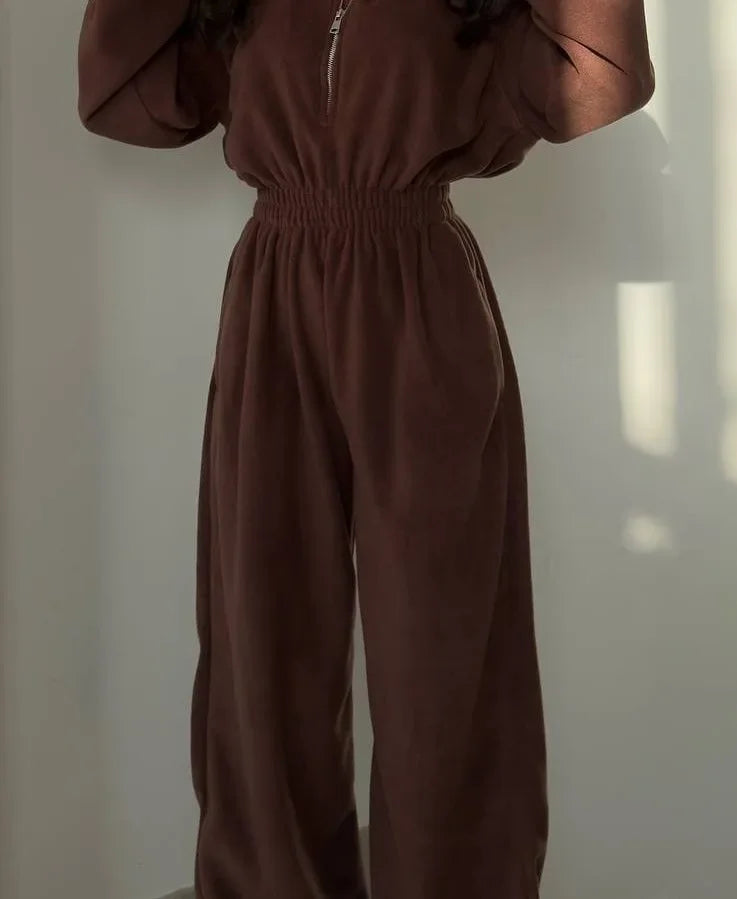 Jumpsuit Women 2026 New Fashionable Long Sleeved Jumpsuit for Women's Casual Half Open Collar Elastic Waist Jumpsuit