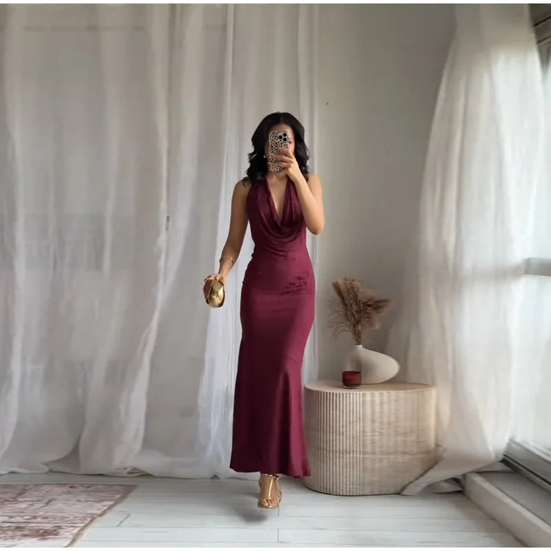 Vintage Deep V Sleeveless Evening Dress